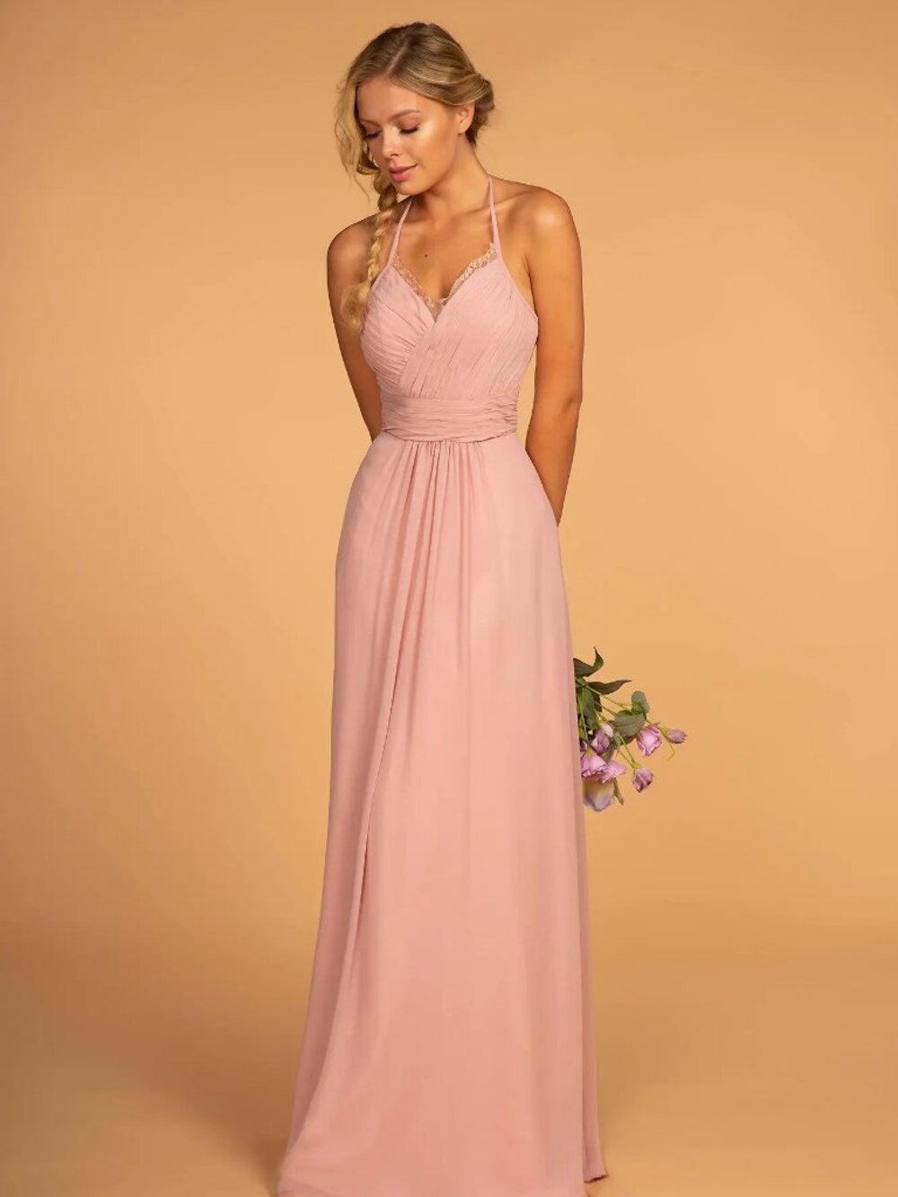 NEW DUSTY ROSE Chiffon Halter Bridesmaid Dress Floor Length GL2606